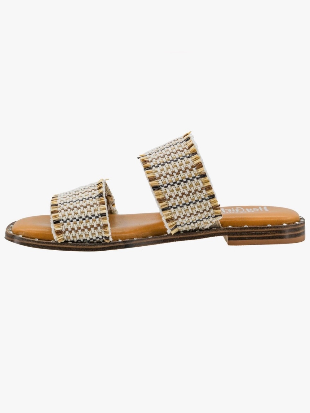 Corkys Hey Girl Woven Fringe Slide Sandals in Tan/Ivory size 7 like new